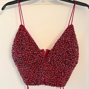 Alice + Olivia Red Beaded Sequin Crop Camisole